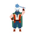 Giant viking warrior with beard and mace flat vector illustration isolated.