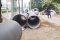 Giant water pipes under the pavement