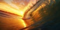Giant wave close up shot under the sunset