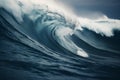 Giant waves of tsunami apocalyptic dramatic background. Generative AI