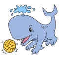 A giant whale playing a soccer ball sport, doodle icon image kawaii