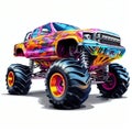 Giant on Wheels: Monster Truck Isolated on White Background. Generative ai Royalty Free Stock Photo