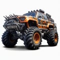 Giant on Wheels: Monster Truck Isolated on White Background. Generative ai Royalty Free Stock Photo