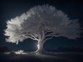 A giant white glowing tree of life in the forest at night, tree of life concept -Generative Ai Royalty Free Stock Photo