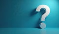 Giant white question mark rests on a clean blue wall. Symbol of inquiry and deep thought for your creative project. Conceptual Royalty Free Stock Photo