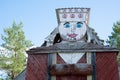 Giant wooden dolls in folk costumes rebuilt from windmills Royalty Free Stock Photo