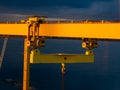 Giant yellow crane at a major construction site Royalty Free Stock Photo