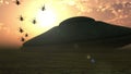 Giantic alien spaceship landing in the desert