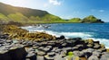 Giants Causeway, an area of hexagonal basalt stones, created by ancient volcanic fissure eruption, County Antrim, Northern Ireland