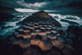 Giants causeway hexagon basalt rock on the sea