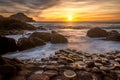 Giants Causeway Northern Ireland beautiful sunset view sunlight long exposure Antrim Coast Royalty Free Stock Photo