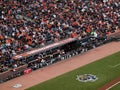 Giants Dugout, players stand watching action NLCS