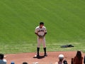 Giants Pitch Matt Cain stands on the mound in the bullpen as he