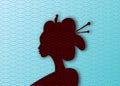 Silhouette of the beauty Japanese woman, ancient hairstyle. Geisha, maiko, princess. Traditional Asian woman style. Print, poster