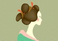 Vintage portrait of the young Japanese woman an ancient hairstyle. Geisha, maiko, princess. Traditional Asian Girl style. Print Royalty Free Stock Photo