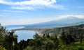 Giardini-Naxos bay with the Etna volcano Royalty Free Stock Photo