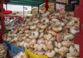 Giarratana onions in a market. Royalty Free Stock Photo