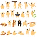 Gibbon icons set, cartoon style
