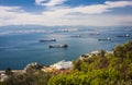 Gibraltar Bay and town, southern Spain on the horizon. Royalty Free Stock Photo