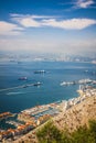 Gibraltar Bay and town, southern Spain on the horizon. Royalty Free Stock Photo