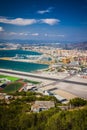 Gibraltar Bay and town, southern Spain on the horizon. Royalty Free Stock Photo