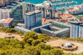 Gibraltar city downtown panorama view from the Rock of Gibraltar with old artillery guns