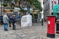 People observe Statue of Nelson near Trafalgar Square - Gibraltar is a British Overseas Territory and headland, on Spain`s south c