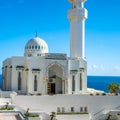 Gibraltar - January 12, 2020: Ibrahim-al-Ibrahim Mosque on the coast of Gibraltar