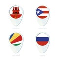 Gibraltar, Puerto Rico, Seychelles, Russia flag location map pin icon