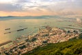 Gibraltar UK Cityscape Port Sunset Hill Rock View Scene Royalty Free Stock Photo