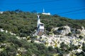 Gibraltar, UK -February 20, 2020. The Cable Car ascending to the top of the Rock of Gibraltar. British Overseas Territory, UK