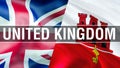 Gibraltar and UK flags. Brexit 3D Waving flag design. Gibraltar