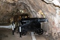 Gibraltar, United Kingdom, 20 February, 2020:- Canons inside the Rock of Gibraltar. Gibraltar is a British Overseas Territory