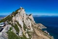 Gibraltar, United Kingdom - Nov 18, 2022: Gibraltar Rock view from above, on the left Gibraltar town, Spain, UK