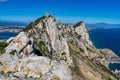 Gibraltar, United Kingdom - Nov 18, 2022: Gibraltar Rock view from above, on the left Gibraltar town, Spain, UK