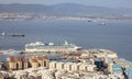 Aerial View from Rock of Gibraltar of Dowtown City and Port during sunny morning. Royalty Free Stock Photo