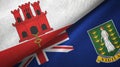 Gibraltar and Virgin Islands British two flags textile cloth, fabric texture