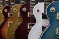 Gibson Les Paul guitar display at a music store. Les Paul guitars are versatile for many music styles