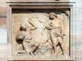 Gideon being called by God to deliver Israel from the Midianites, marble relief on the facade of the Milan Cathedral Royalty Free Stock Photo