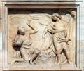 Gideon being called by God to deliver Israel from the Midianites, marble relief on the facade of the Milan Cathedral Royalty Free Stock Photo