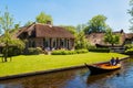 Giethoorn, Netherlands, May 30, 2021. The famous village of Giethoorn in the Netherlands with traditional dutch houses, gardens