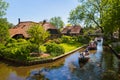 Giethoorn, Netherlands, May 30, 2021. Unknown people in the famous village of Giethoorn in the Netherlands with traditional dutch