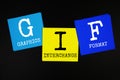 GIF - Graphics Interchange Format acronym text on sticky note on black background Royalty Free Stock Photo