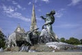 The Gifeon fountain with St Alban`s church in the background.