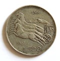 ITALY - July 1,2023 : Old italian silver coin 500 lire.