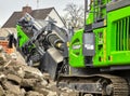 Close-up view of a shredder for shredding construction waste for processing as a secondary raw material in the construction