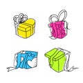 Hand drawing icon from a gift box. Gift collection with cartoon-style borders and simple coloring backgrounds.