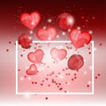 Heart balloons flying on red stage background celebrated for Valentine`s day