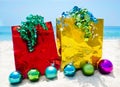 Gift bags with Christmas balls - holiday concept Royalty Free Stock Photo