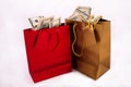 Gift bags with dollars Royalty Free Stock Photo